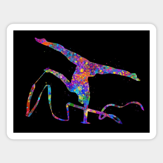 Rhythmic gymnastics ribbon watercolor art Magnet by Yahya Art